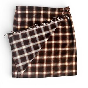 D&Co Heritage Plaid Wrap Skirt Fringe Buckle Midi Brown Check Women Plus Size 3X